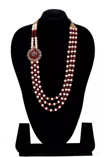   pearl beads dulha groom sherwani mala for   for wedding | layered mala | perfect for groom