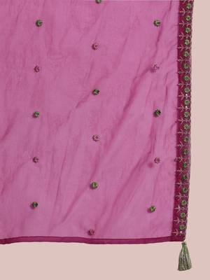 women pink silk blend solid embroidered a-line kurta trouser with dupatta 4