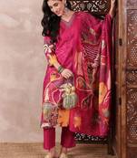 women pink silk blend floral printed straight kurta trouser with dupatta