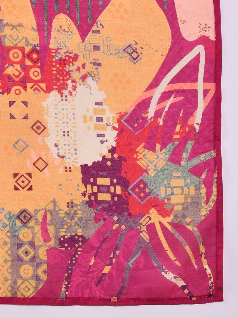 women pink silk blend floral printed straight kurta trouser with dupatta