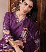 women purple rayon blend floral printed straight kurta trouser with dupatta