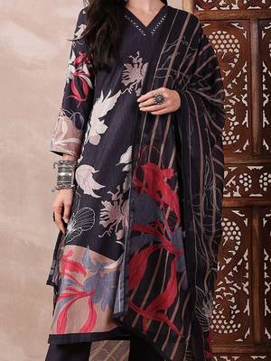 women black rayon blend floral printed straight kurta trouser with dupatta 2