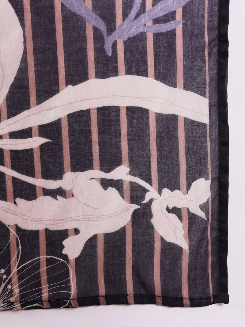 women black rayon blend floral printed straight kurta trouser with dupatta