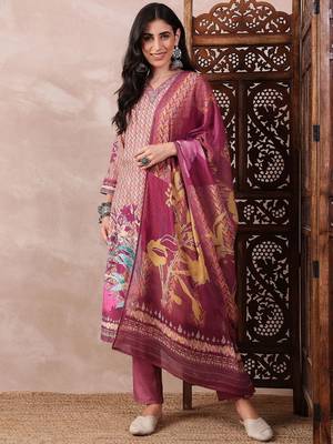 women multi rayon blend floral printed straight kurta trouser with dupatta 2
