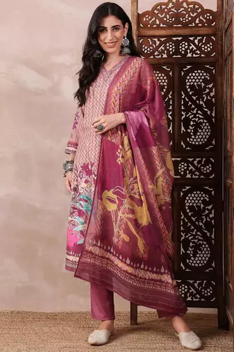 women multi rayon blend floral printed straight kurta trouser with dupatta