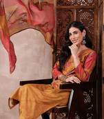 women mustard rayon blend floral printed straight kurta trouser with dupatta