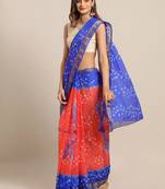 Hand Dyed Orange & Blue Bandhani Kota Silk Sustainable Saree