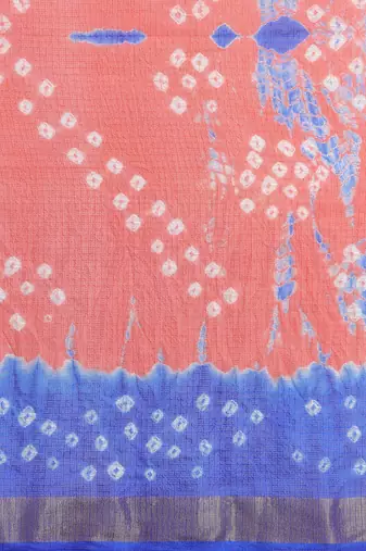 Hand Dyed Orange & Blue Bandhani Kota Silk Sustainable Saree