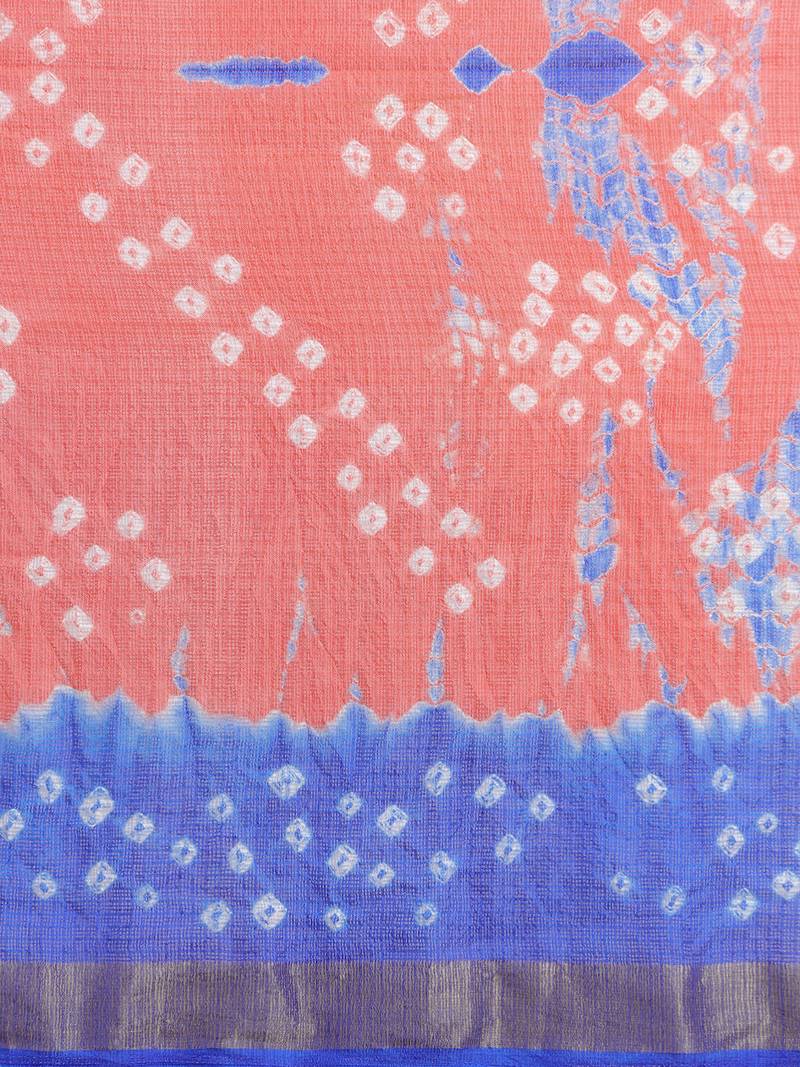 Hand Dyed Orange & Blue Bandhani Kota Silk Sustainable Saree