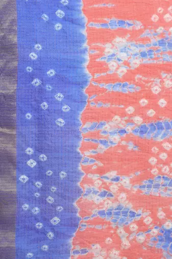Hand Dyed Orange & Blue Bandhani Kota Silk Sustainable Saree