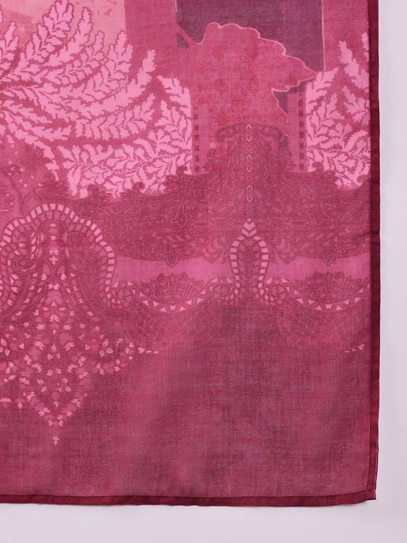 women pink rayon blend ethnic motifs printed straight kurta trouser with dupatta