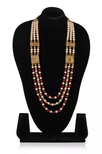   pearl beads dulha groom sherwani mala for   for wedding | layered mala | perfect for groom