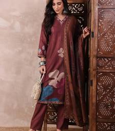 women brown rayon blend floral printed straight kurta trouser with dupatta