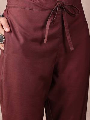 women brown rayon blend floral printed straight kurta trouser with dupatta 5