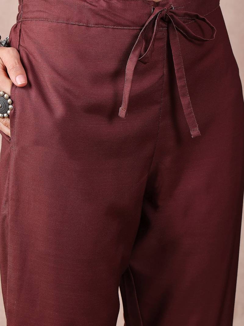 women brown rayon blend floral printed straight kurta trouser with dupatta