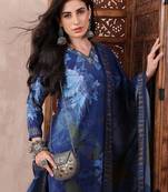 women blue rayon blend floral printed straight kurta trouser with dupatta