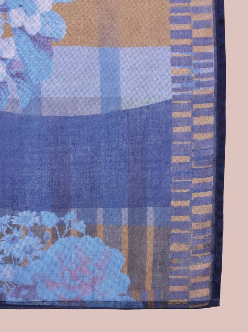 women blue rayon blend floral printed straight kurta trouser with dupatta