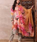 women olive rayon blend floral printed straight kurta trouser with dupatta