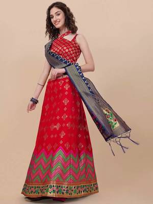 RED BROCADE FABRIC 3