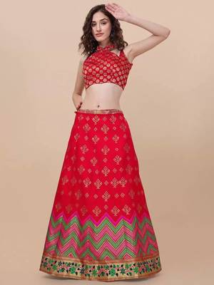 RED BROCADE FABRIC 4