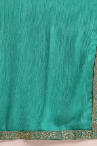 women sea green silk blend ethnic motifs woven design straight kurta trousers with dupatta