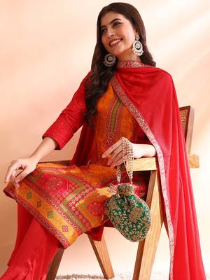 women red chanderi silk ethnic motifs woven design straight kurta trousers with dupatta 2
