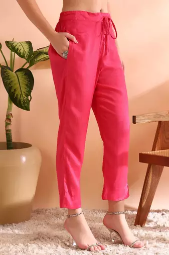 women pink organza ethnic motifs woven design straight kurta trousers with dupatta