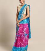 Hand Dyed Pink & Blue Bandhani Kota Silk Sustainable Saree
