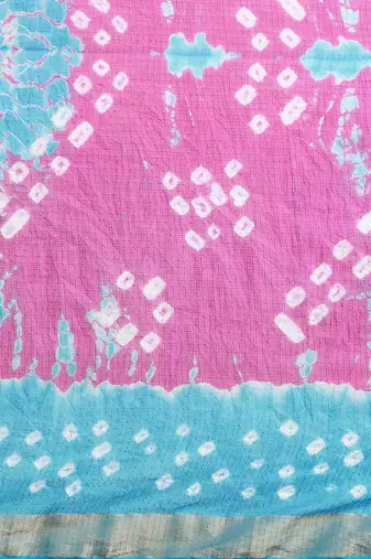 Hand Dyed Pink & Blue Bandhani Kota Silk Sustainable Saree