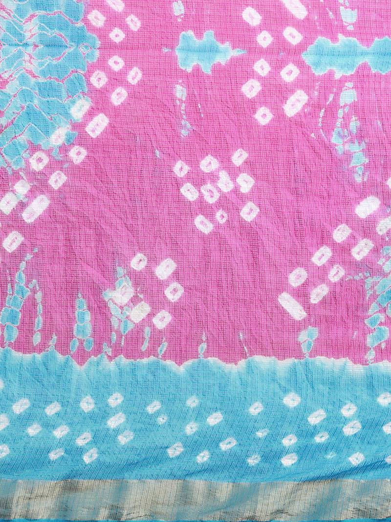 Hand Dyed Pink & Blue Bandhani Kota Silk Sustainable Saree