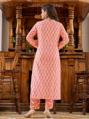 women pink rayon blend floral printed straight kurta trouser with dupatta 4