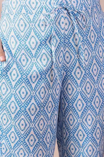 women blue rayon blend floral printed straight kurta trouser with dupatta