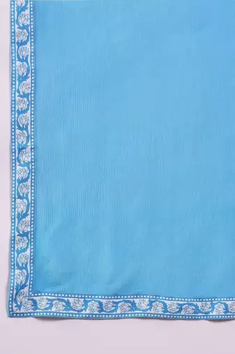 women blue rayon blend floral printed straight kurta trouser with dupatta