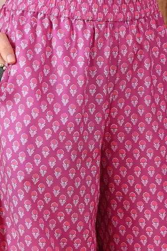 women pink rayon blend floral printed straight kurta salwar with dupatta