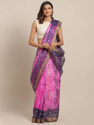 Hand Dyed Pink & Grey Bandhani Kota Silk Sustainable Saree 1
