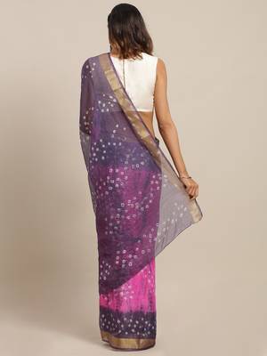 Hand Dyed Pink & Grey Bandhani Kota Silk Sustainable Saree 2