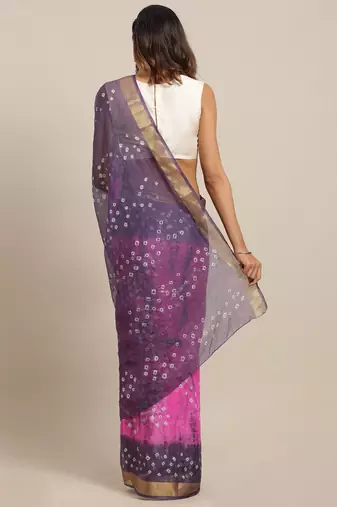 Hand Dyed Pink & Grey Bandhani Kota Silk Sustainable Saree