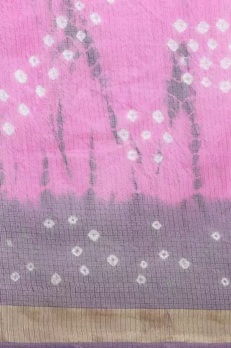 Hand Dyed Pink & Grey Bandhani Kota Silk Sustainable Saree