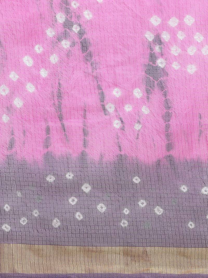 Hand Dyed Pink & Grey Bandhani Kota Silk Sustainable Saree