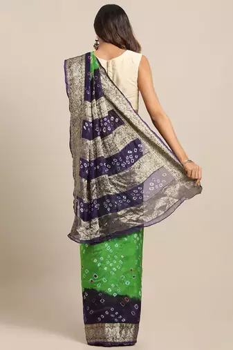 Hand Dyed Green & Blue Bandhani Silk Sustainable Saree