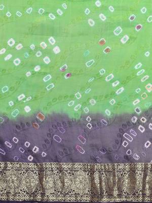 Hand Dyed Green & Blue Bandhani Silk Sustainable Saree 3
