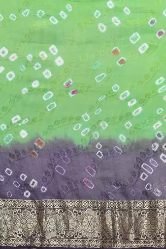 Hand Dyed Green & Blue Bandhani Silk Sustainable Saree