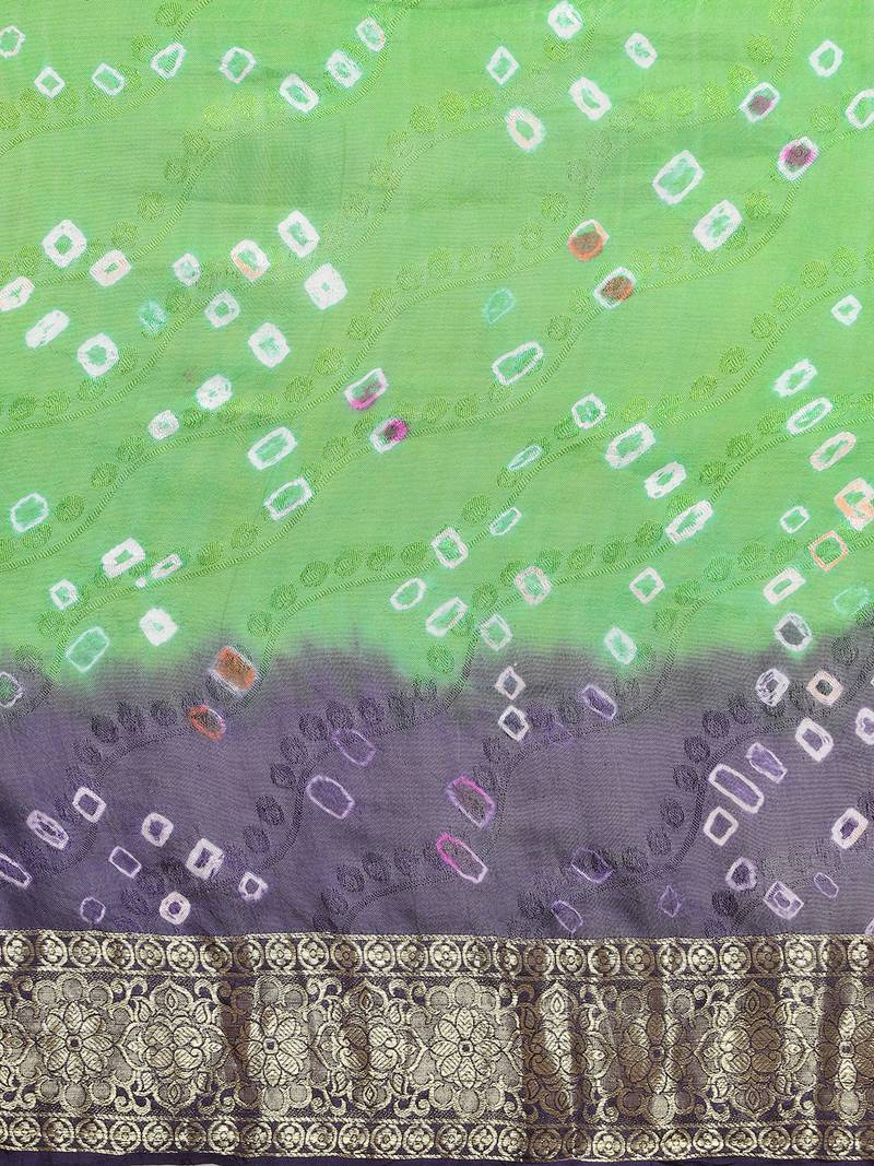 Hand Dyed Green & Blue Bandhani Silk Sustainable Saree