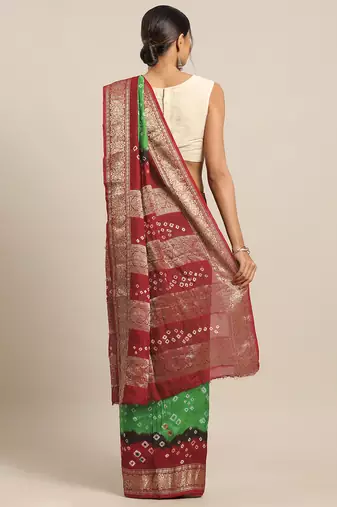 Hand Dyed Maroon & Orange Bandhani Silk Sustainable Saree