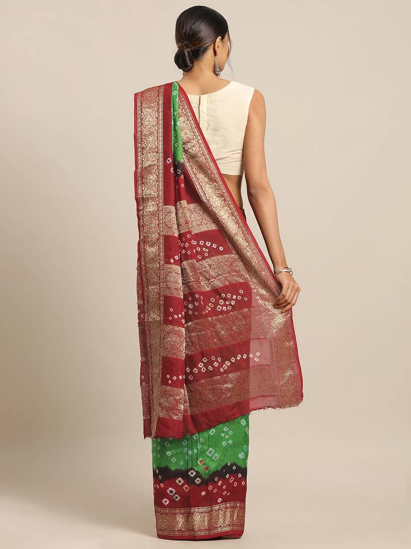 Hand Dyed Maroon & Orange Bandhani Silk Sustainable Saree