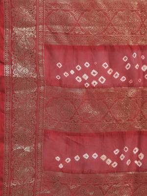 Hand Dyed Maroon & Orange Bandhani Silk Sustainable Saree 4
