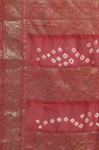 Hand Dyed Maroon & Orange Bandhani Silk Sustainable Saree