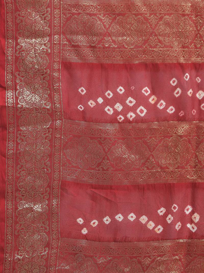 Hand Dyed Maroon & Orange Bandhani Silk Sustainable Saree