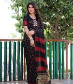 Women Black Bandhej Zari Weaving And Designer Rich Pallu Saree With Blouse For Women