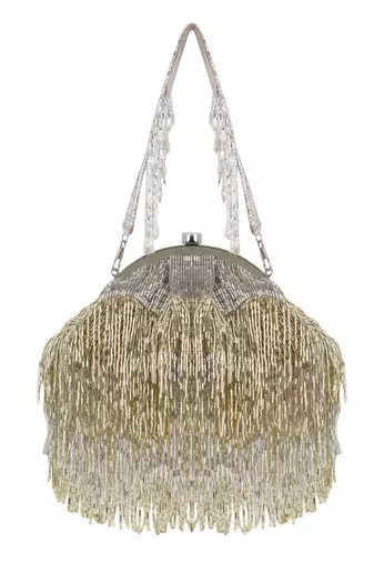 hue gold & silver embellished faux silk purse clutch